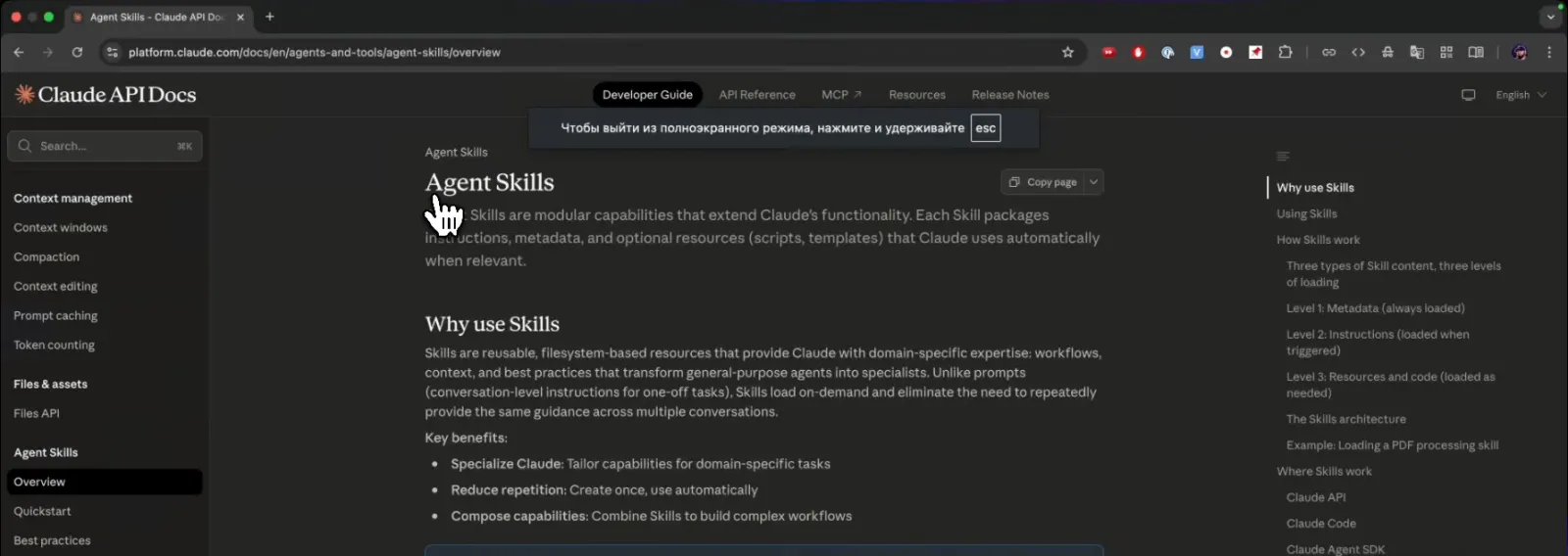 Документация Anthropic про Agent Skills. В ролике я советую читать именно её: скиллы придумали в Anthropic, и первоисточник точнее пересказов (на 2:03).